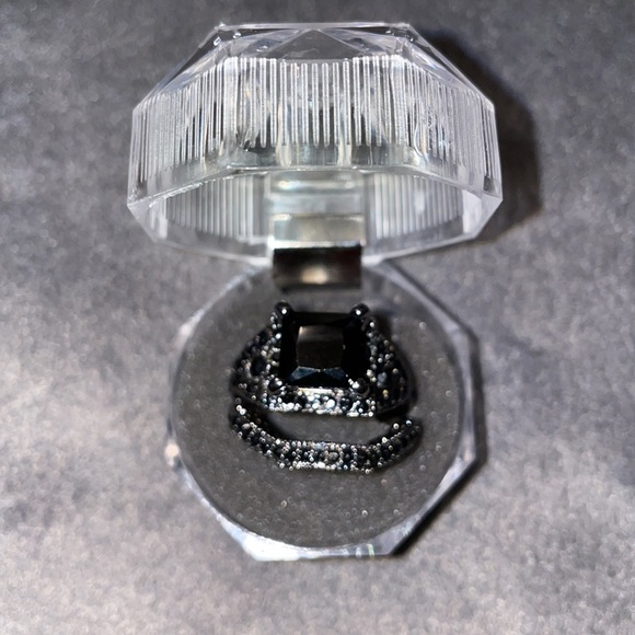 Ring & Guard 2 pc Black Cubic Zirconia Sz 9 Beautiful - Picture 13 of 13
